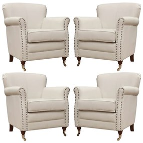 Kit 04 Poltronas Decorativas Sala de Estar Brunei Pés Príncipe Couro Off White G58 - Gran Belo