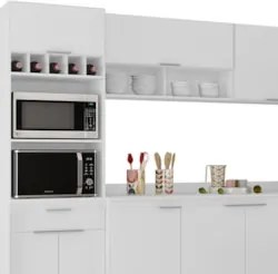 Armário de Cozinha Com Tampo CP04 310cm Pérola Branco Z34     - Mpozen