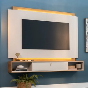 Painel Decorativo Home MDP TV até 75 Polegadas com LED Hogan Tauari/Off White G77 - Gran Belo