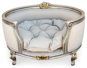 Cama Pet Luís XV Folha de Prata Detalhes em Ouro Design de Luxo Peça Artesanal