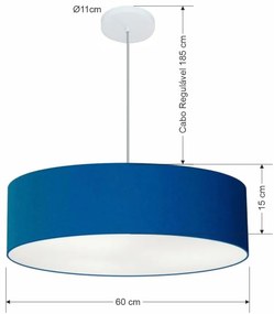 Lustre Pendente Cilíndrico Md-4221 Cúpula em Tecido 60x15cm Azul Marinho - Bivolt