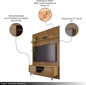 Conjunto Painel com Bancada Cesar 2 Portas Deslizantes 2 Prateleiras MDP até 65 Cumaru G97 - Gran Belo