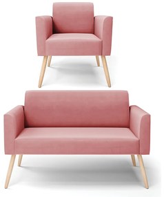 Sofá Namoradeira com Poltrona Pés Palito Natural Marisa Suede D03 - D'Rossi - Rose