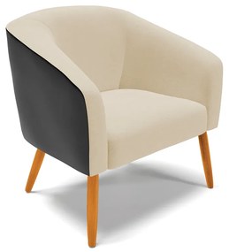 Poltrona Decorativa Pé Palito Castanho Stella Preto/Linho Areia D03 - D'Rossi