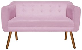 Kit 01 Namoradeira 02 Lugares e 02 Poltronas Julia Suede Rosa Bebê Pés Palito Castanho D'Rossi