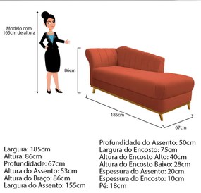 Recamier Vanessa 185cm Lado Esquerdo Suede Terracota - ADJ Decor