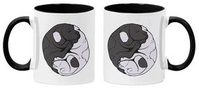 Caneca Cachorros Yin Yang Branca com Alça Preta