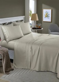 Jogo de Cama 200 Fios Bege Queen 4 Peças
