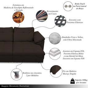 Sofá Retrátil Elétrico Sala de Estar Nolan Bipartido 250cm Conforto Premium em Couro Marrom G58 - Gran Belo