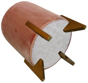 Puff Redondo Evo Peach em Veludo com Pés Escandinavo - Rosa - Pequeno 35cm