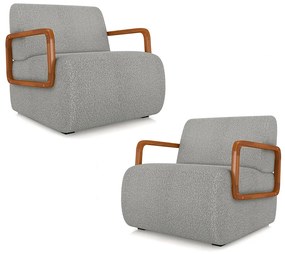 Kit 2 Poltronas Decorativa Sala de Estar Odessa Braços em Madeira Bouclê Cinza G33 - Gran Belo