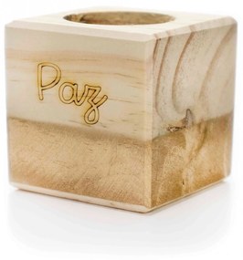 Porta Vela quadrado de Natal Paz em Madeira e Dourado 7 cm - D'Rossi