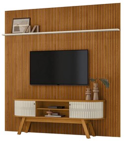Conjunto Painel com Bancada Greene 2 Portas Deslizantes MDP até 75 Cinamomo/OffWhite G97 - Gran Belo