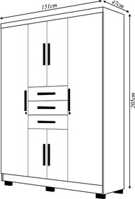 Guarda Roupa Casal Belga 6 Portas de Bater 3 Gavetas com Cabideiros Nogueira G98 - Gran Belo