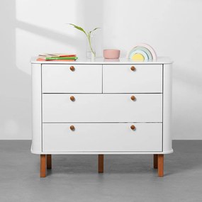 Cômoda Curva Pina 4 Gavetas - Branco e Amêndoa