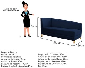 Recamier Valéria 160cm Lado Esquerdo Suede Azul Marinho - ADJ Decor