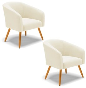 Poltrona Decorativa Pé Palito Castanho Kit 2 Stella Cotelê Ext/Veludo D03 - D'Rossi - Off White