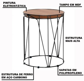 Mesa de Canto Decorativa Rionegro Base Preta G41 - Gran Belo
