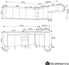Armário de Cozinha Modulado de Canto 7 Peças CP19 Balcão sem Tampo Pre