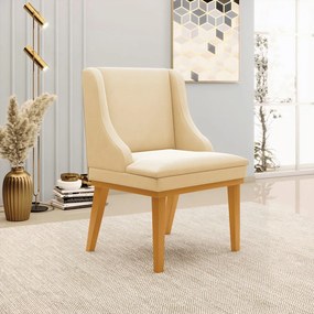 Cadeira Decorativa Sala de Jantar Base Fixa de Madeira Firenze Suede Bege/Castanho G19 - Gran Belo