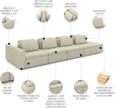 Sofá Ilha e Puff Sala Living 425cm Siesta M22 Linho Areia    - Mpozena
