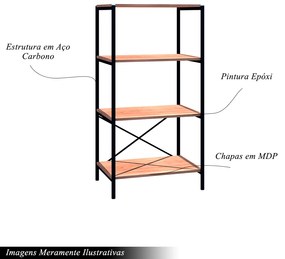 Estante Multiuso Industrial Basilico 4 Prateleiras Preto/Demolição G79 - Gran Belo