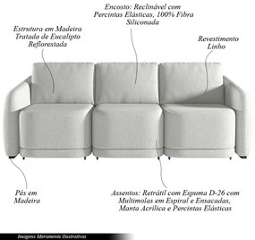 Sofá Cama Modulado Retrátil e Reclinável Decorativo Varsóvia 246cm Linho Cinza G33 - Gran Belo