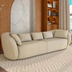 Sofá 3 Lugares 272cm Orgânico Pé Madeira Yume Linho Bege Z55 - Mpozena