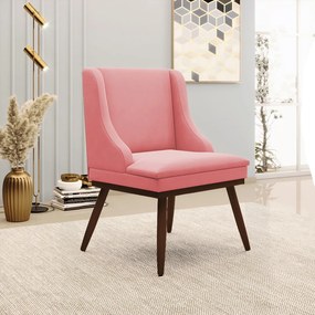 Cadeira de Jantar Liz Suede Base Fixa Madeira com Pés Palito Tabaco D03 - D'Rossi - Rose