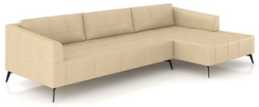 Sofá Bipartido Sala de Estar Kiara 352cm Chaise Direito Pés de Ferro Couro Bege G52 - Gran Belo