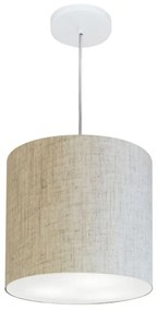Lustre Pendente Cilíndrico Md-4036 Cúpula em Tecido 30x31cm Rustico Bege - Bivolt