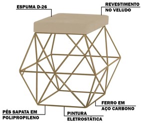 Puff Decorativo Sala de Estar Base Gold Trixie Veludo Bege G41 - Gran Belo