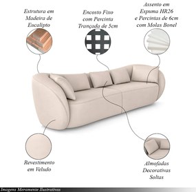 Sofá Bipartido Sala de Estar Diamond 292cm com Almofadas Soltas Veludo Bege G52 - Gran Belo