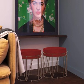 Puff Decorativo Sala de Estar Base Bronze Chloe Veludo Vermelho G41 - Gran Belo