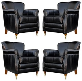 Kit 04 Poltronas Decorativas Sala de Estar Brunei Pés Príncipe Couro Preto G58 - Gran Belo