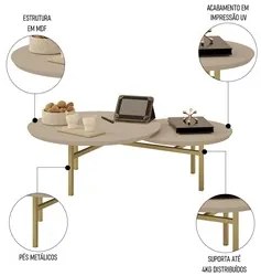 Mesa de Centro para Sala Redonda Dupla Industrial Charlie D04 Griz/Dou