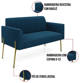 Namoradeira e 2 Poltronas Pé Ferro Dourado Marisa Bouclê D03 - D'Rossi - Azul