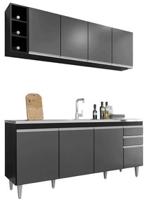 Conjunto Balcão de Cozinha para Pia Apex Armário Aéreo MDP/BP Preto/Grafite G96 - Gran Belo