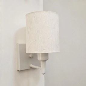 Arandela Quadrada Md-2033 Branco Cúpula em Tecido Cilíndrica Linho Bege - Bivolt