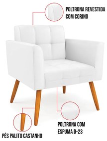 Kit 1 Sofá Namoradeira e 1 Poltrona Elisa Corino Pés Palito Castanho D03 - D'Rossi - Branco