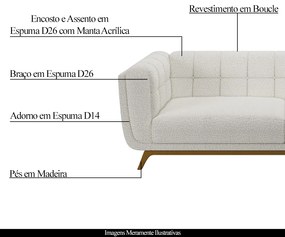 Sofá Decorativo Sala de Estar 180cm Rocket 2 Lugares Base Madeira Boucle Branco G45 - Gran Belo