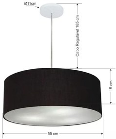 Lustre Pendente Cilíndrico Md-4218 Cúpula em Tecido 55x15cm Preto - Bivolt