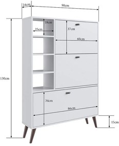 Sapateira Estante Retrô com 3 Portas e 4 Prateleiras 18 pares Branco
