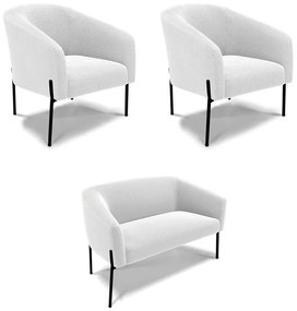 Namoradeira e 2 Poltronas Pé Ferro Preto Stella Bouclê D03 - D'Rossi - Off White