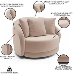 Kit 2 Poltronas Decorativa Giratória para Sala Kaly M22 Veludo Bege -