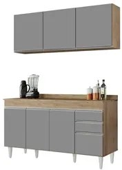 Armário Aéreo Argélia e Balcão Gabinete 150cm Marrocos Castanho/Cinza