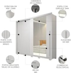 Guarda Roupa Casal 245cm Com Espelho Scipio Branco C01 - Mpozenato