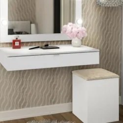 Puff Decorativo Baú 37,5cm Branco/Floral Pérola - Tecno Mobili