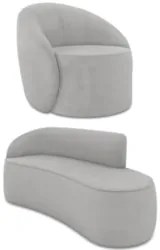 Sofá 3 Lugares 180cm Wendi e Poltrona Steve Suede Cinza I01  - Mpozena