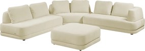 Sofá de Canto Modulado Vercelli 482cm com Almofadas Soltas e Puff Veludo Luxo Off White G92 - Gran Belo